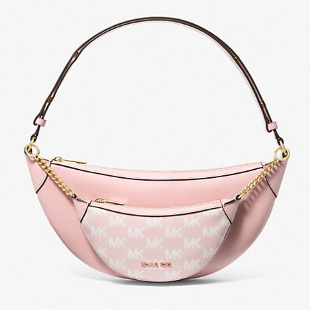 New Michael Kors Hollis Medium 2-in-1 Shoulder bag Leather & Logo Powder Blush